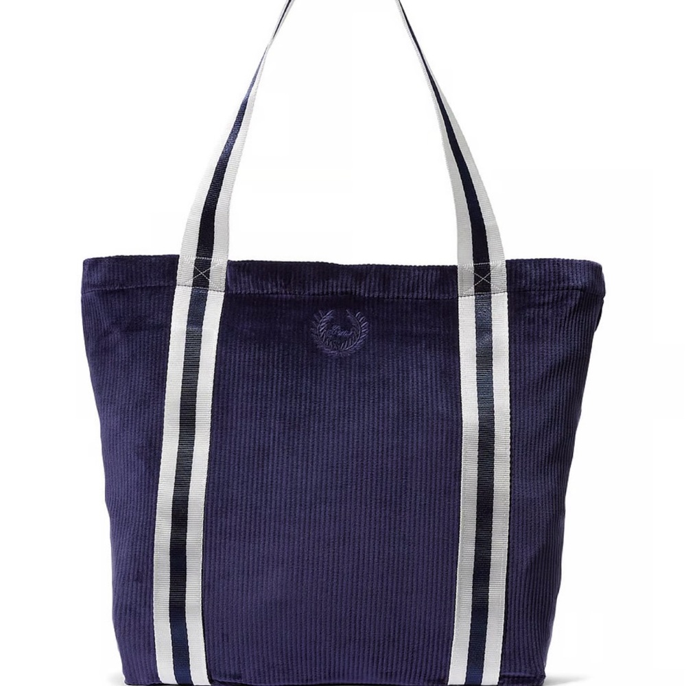 NWT Pink Victoria Secret Ribbed Velour Tote one size Blue and white stripes
